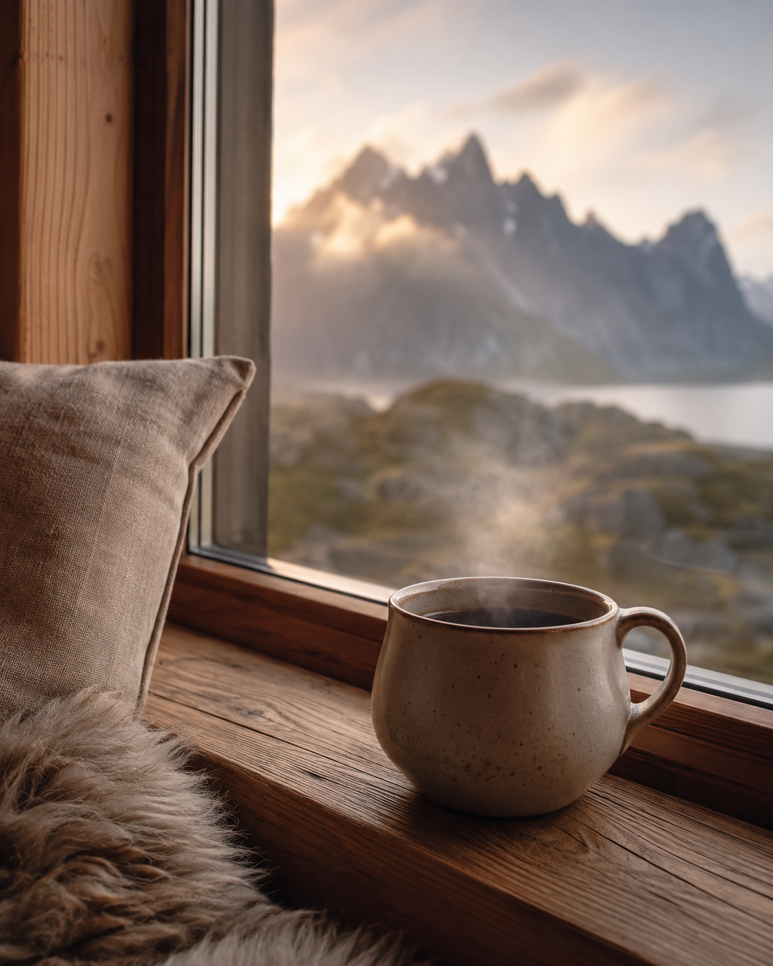 Morgenkaffe med fjellene rett utenfor